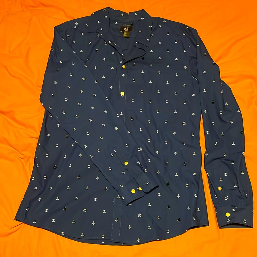 Men’s anchor print button down - slim fit - size L